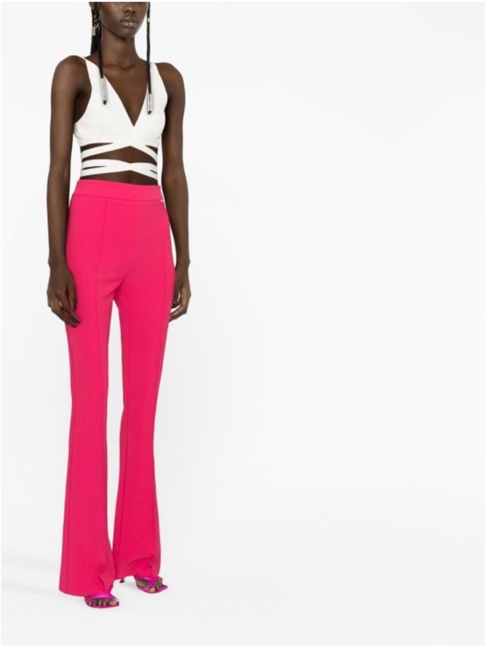 NWT Elisabetta Franchi High Waist Flare Trouser Pant in‎ Pink Size XS